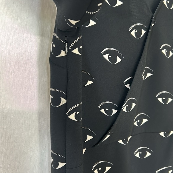 KENZO PARIS WOMENS MIDI DRESS EYE PATTERNS BLACK RED LONG SLEEVE Sz 40 - Picture 9 of 16